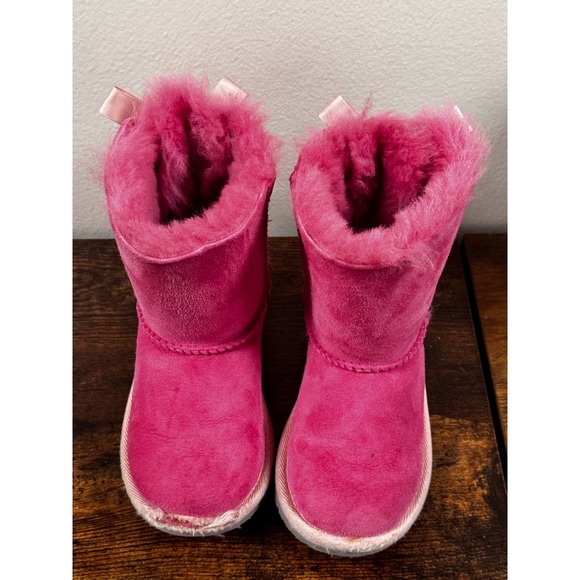 UGG Shoes Ugg Toddler Pink Fur Boots With Bow Size 9 Poshmark